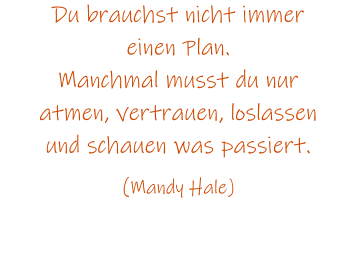 Du brauchst nicht immer einen Plan. Manchmal musst du nur atmen, vertrauen, loslassen und schauen was passiert.  (Mandy Hale)