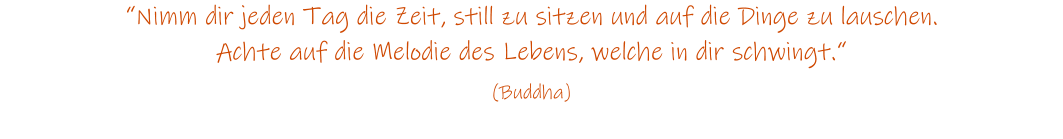 Nimm dir jeden Tag die Zeit, still zu sitzen und auf die Dinge zu lauschen. Achte auf die Melodie des Lebens, welche in dir schwingt.  (Buddha)