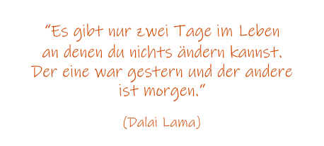 Es gibt nur zwei Tage im Leben an denen du nichts ndern kannst. Der eine war gestern und der andere ist morgen.  (Dalai Lama)